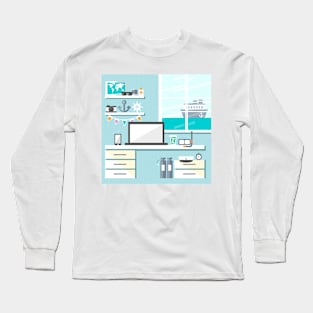 Sea sailor office interior cartoon drawing Long Sleeve T-Shirt